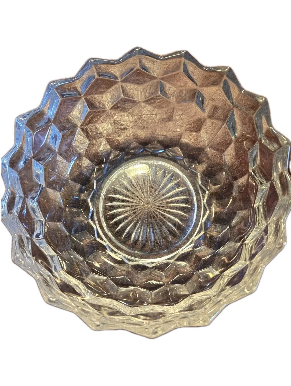 Vintage Fostoria American Cubist Glass Large Round Serving Bowl 7”W 3"D